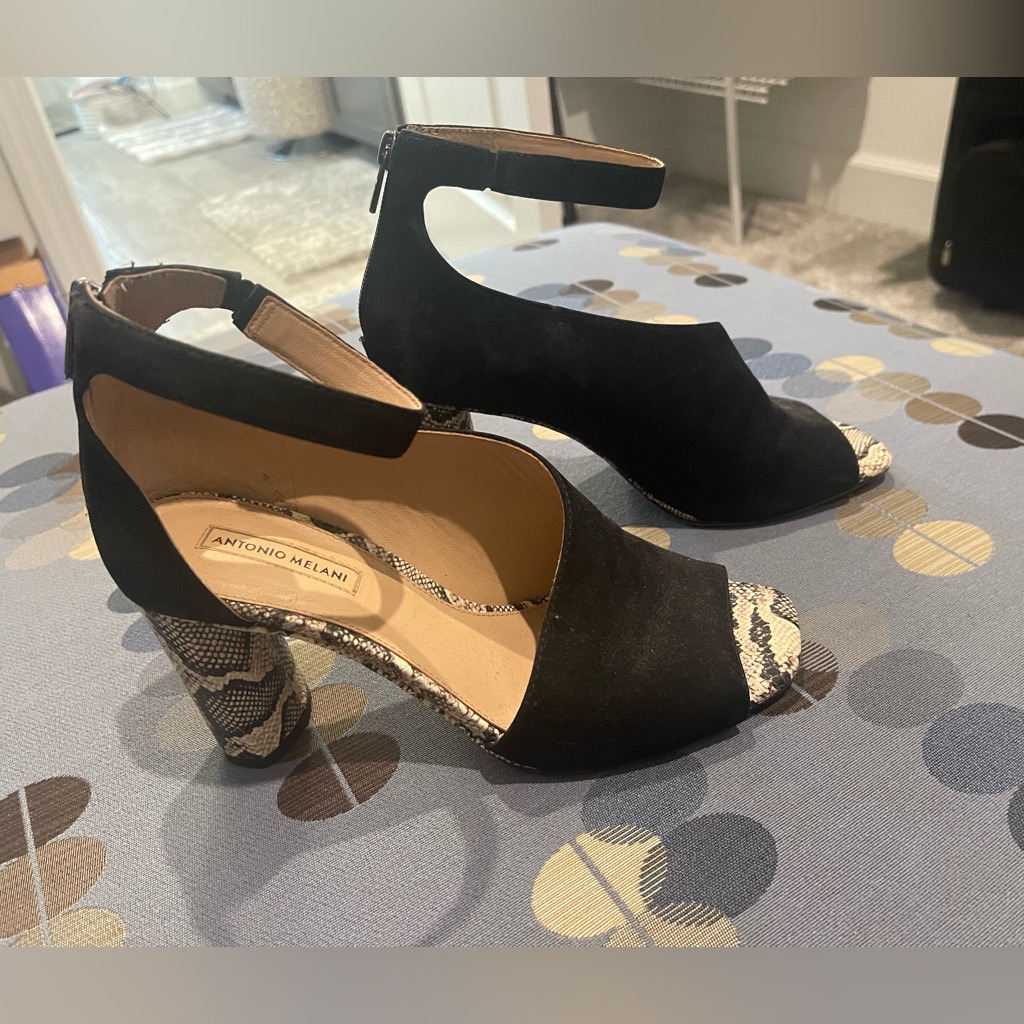 Antonio Melani Black Suede With Black Snake Reptile Heel. Size 8